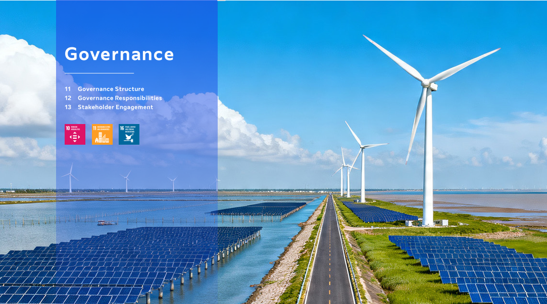 Climate Governance section page with wind turbines on green mountain landscape