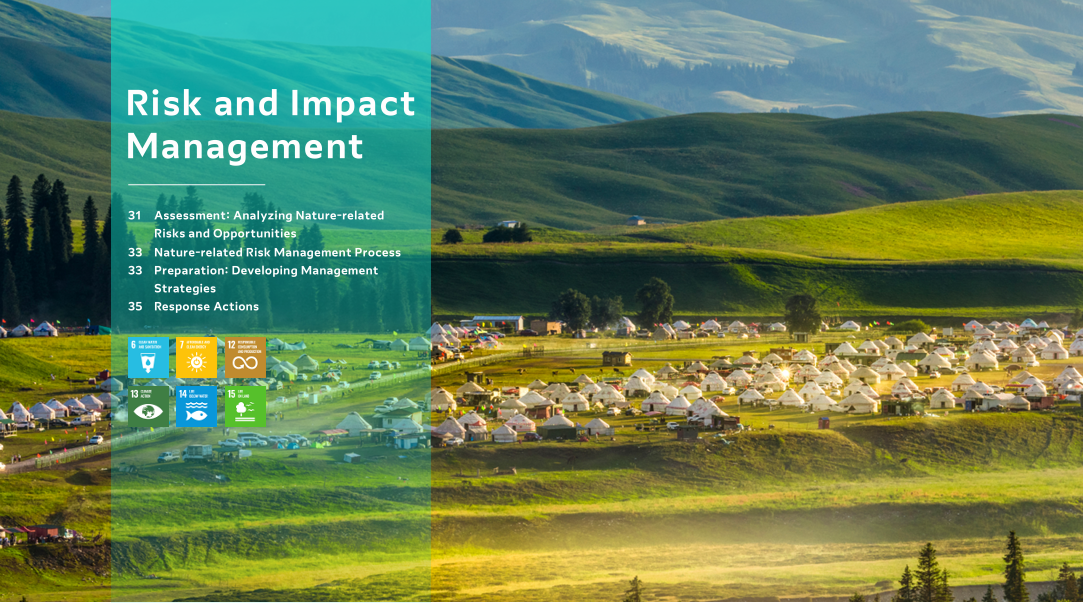 Climate Risk Management section page with village and green hills landscape
