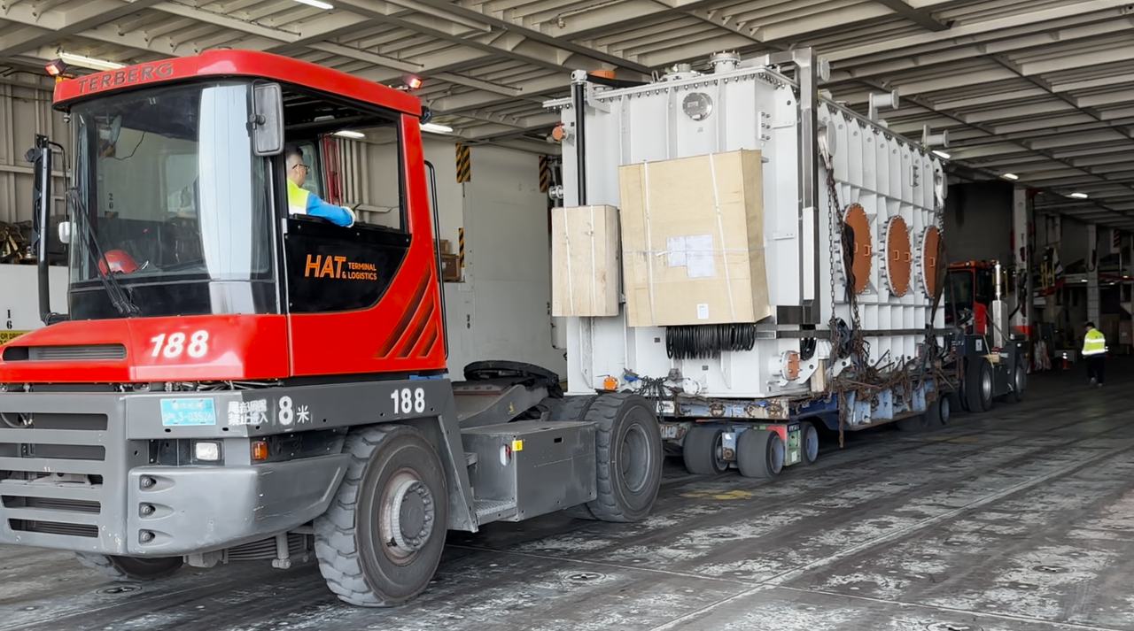 chint 165-ton transformer transported on mafi trailer inside roro vessel