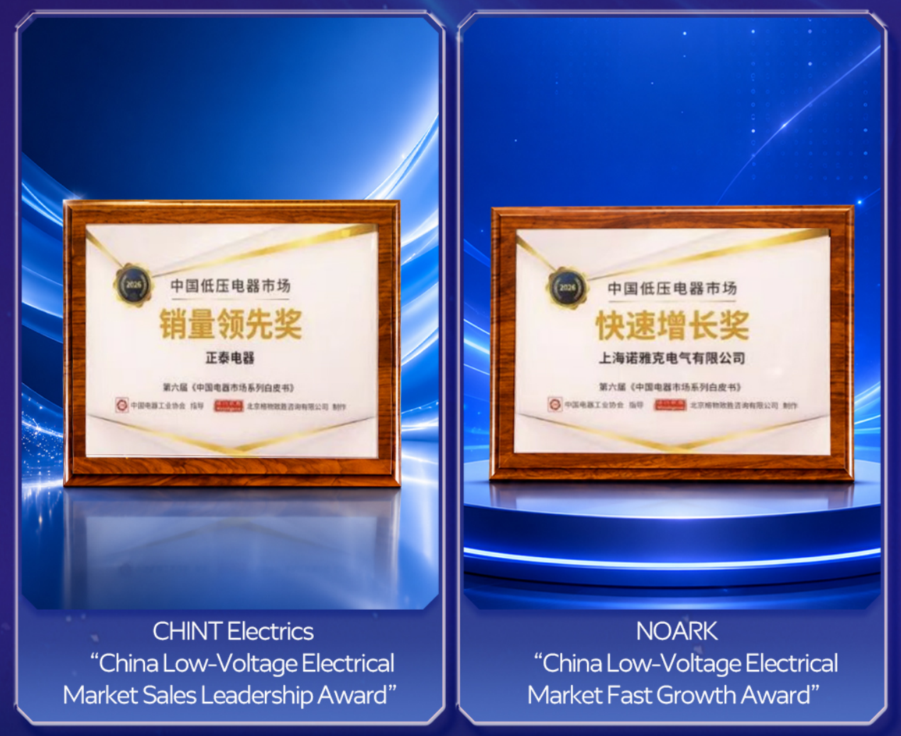 CHINT Electric receiving industry awards recognizing leadership and growth in the low-voltage electrical market