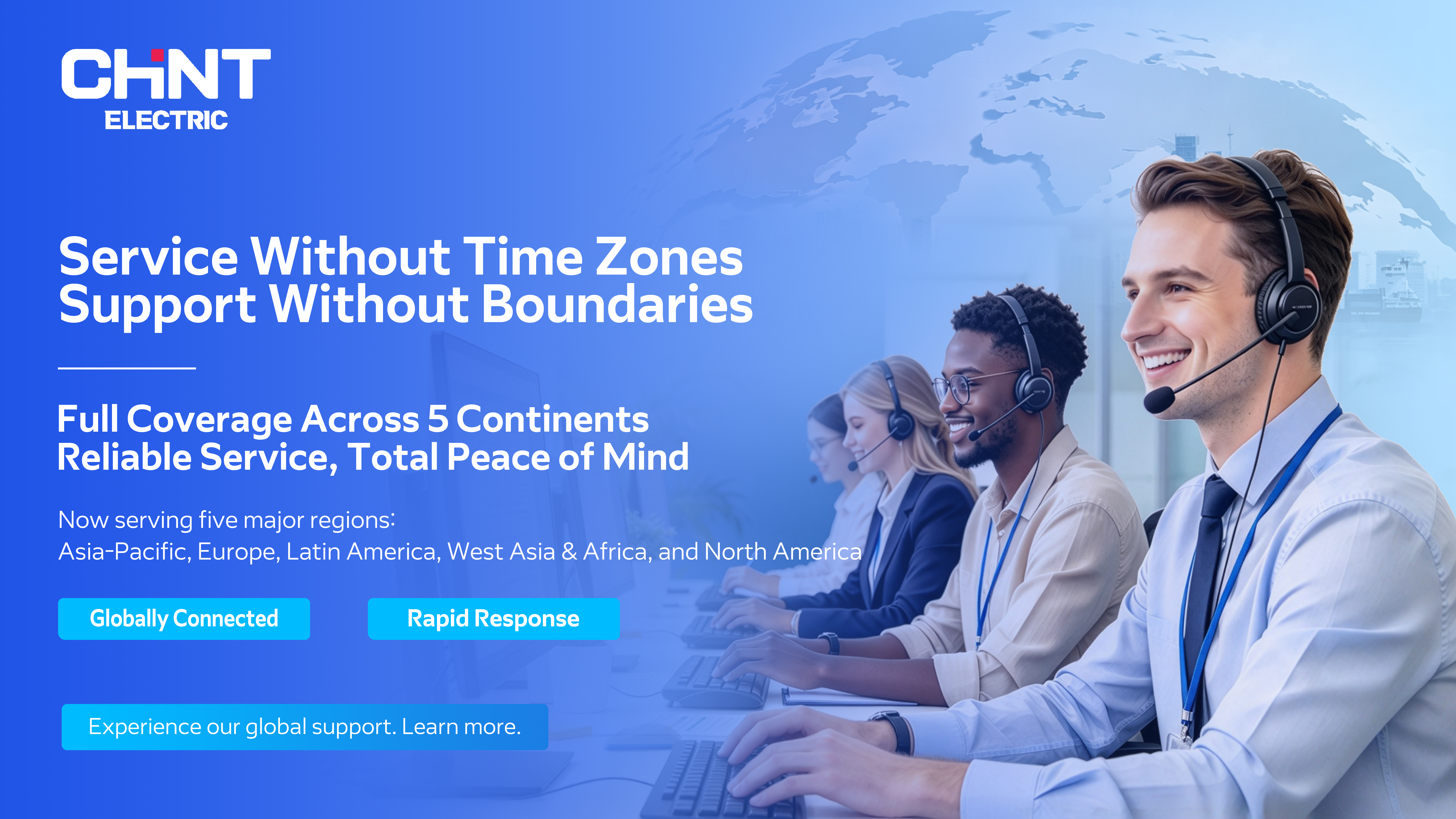 CHINT global customer service network providing support across five major regions worldwide