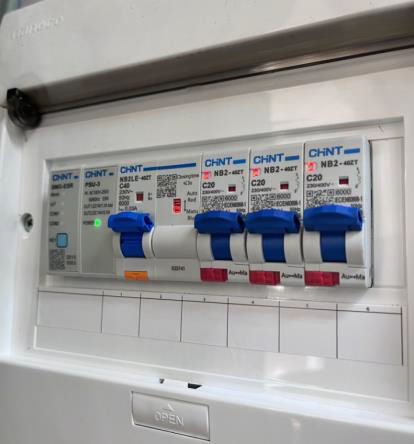CHINT smart miniature circuit breakers (MCBs) installed in a low-voltage distribution panel as part of the NTCT energy management system project.