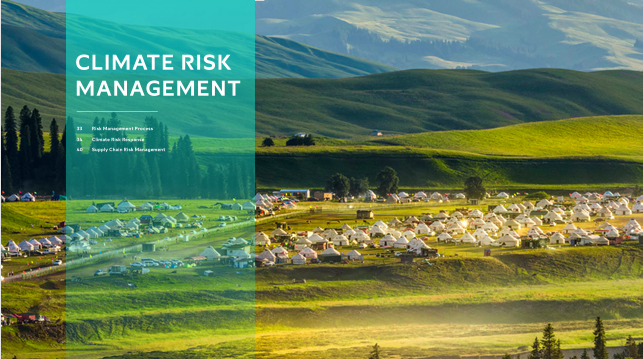 Climate Risk Management section page with village and green hills landscape
