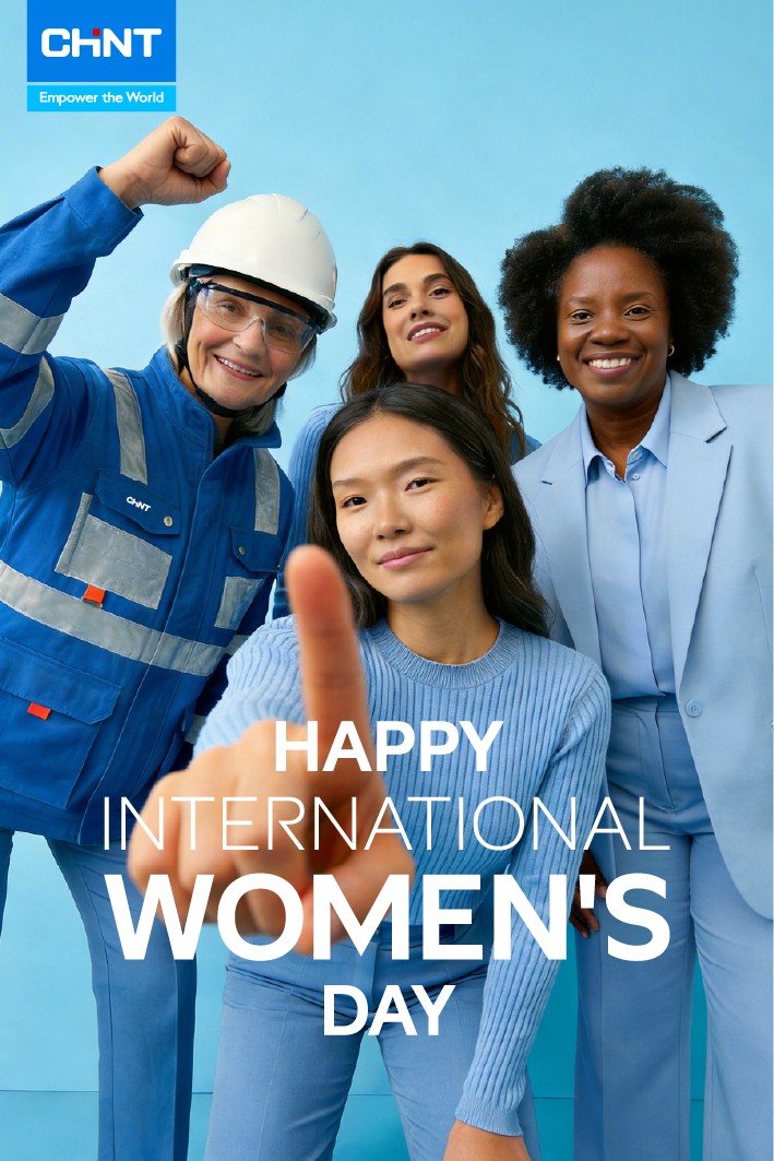 CHNT International Women’s Day poster featuring four diverse women smiling together against a blue background